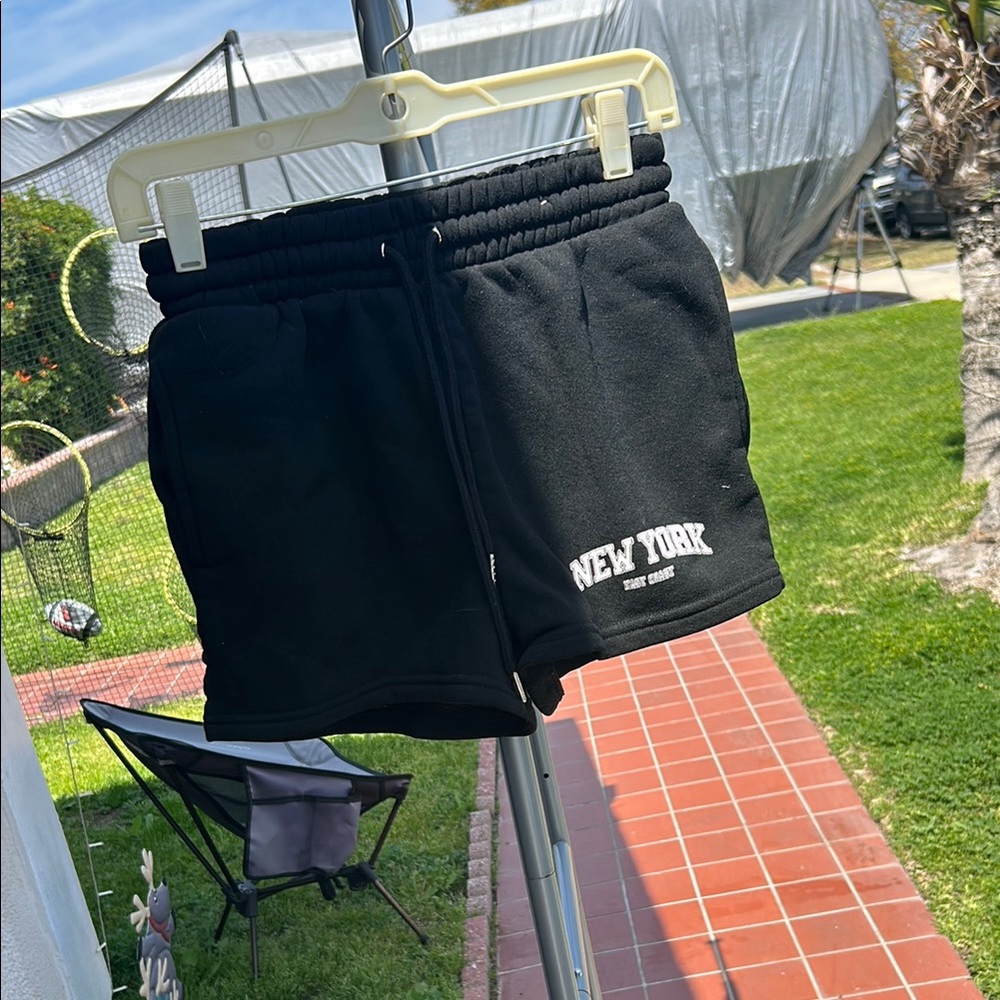 Black New York Print Shorts